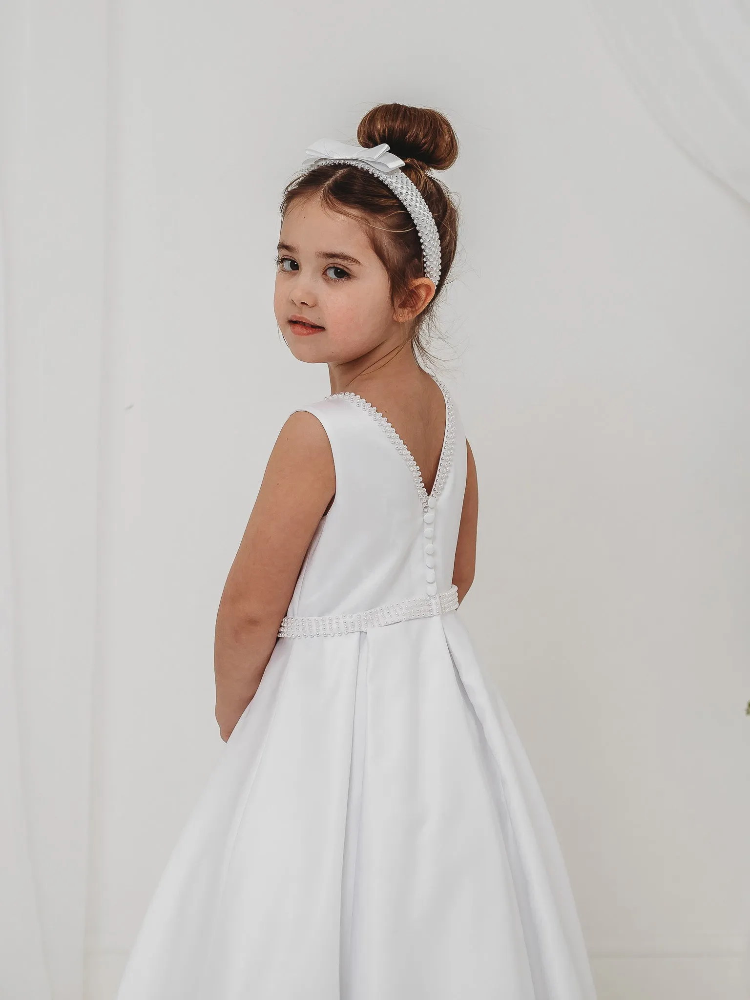 'Delphine' White Pearl Bolero Communion Dress