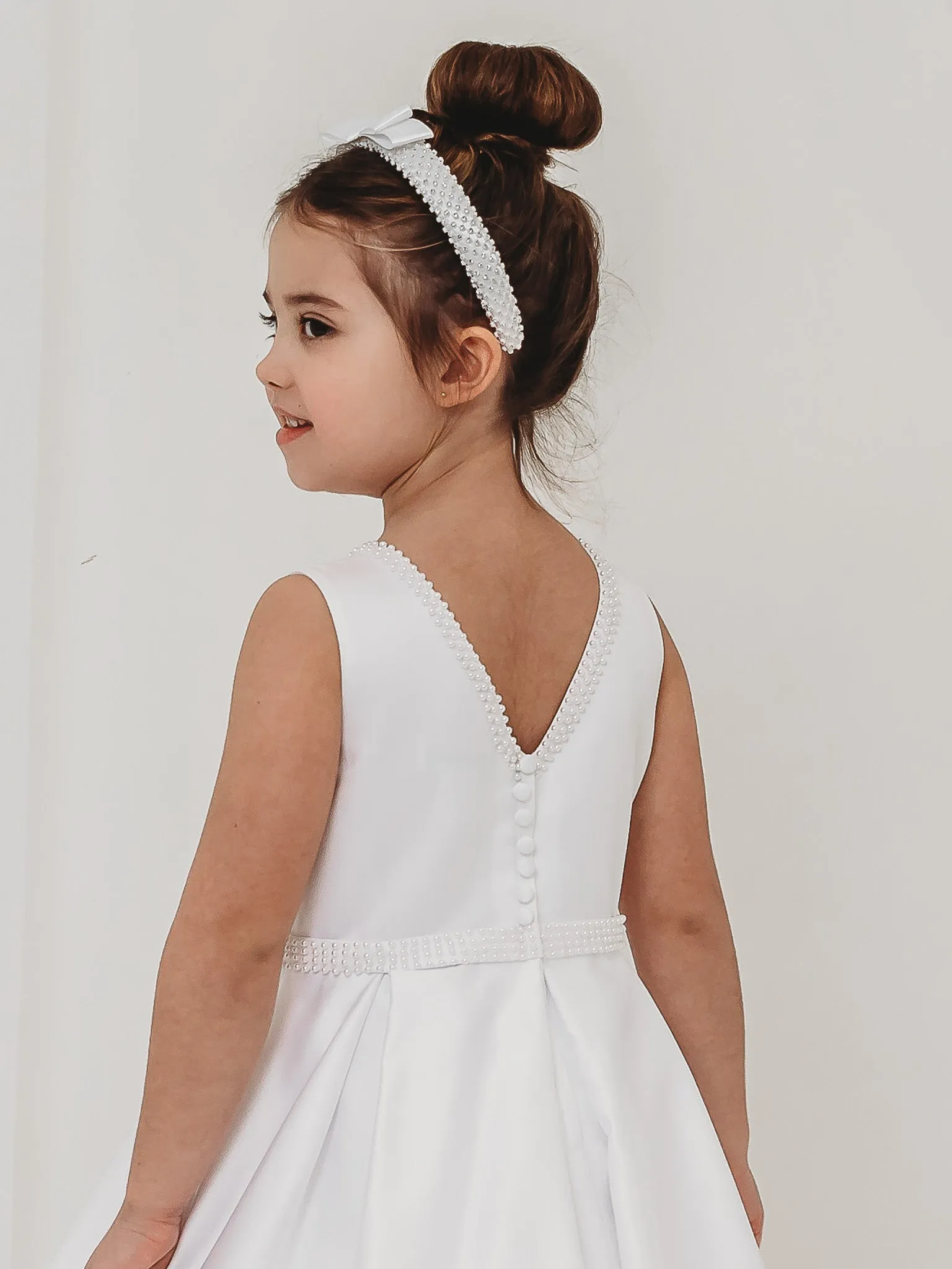 'Delphine' White Pearl Bolero Communion Dress