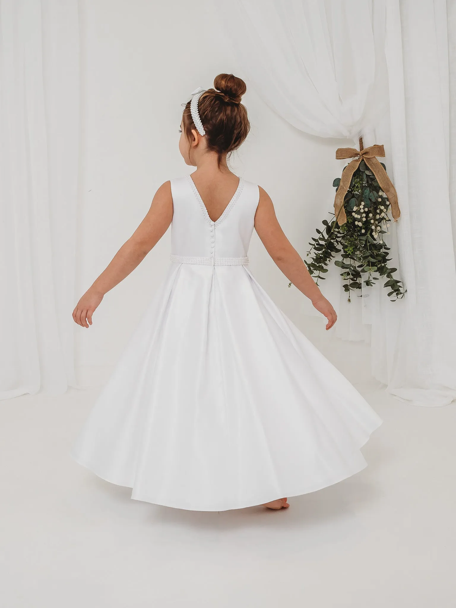 'Delphine' White Pearl Bolero Communion Dress