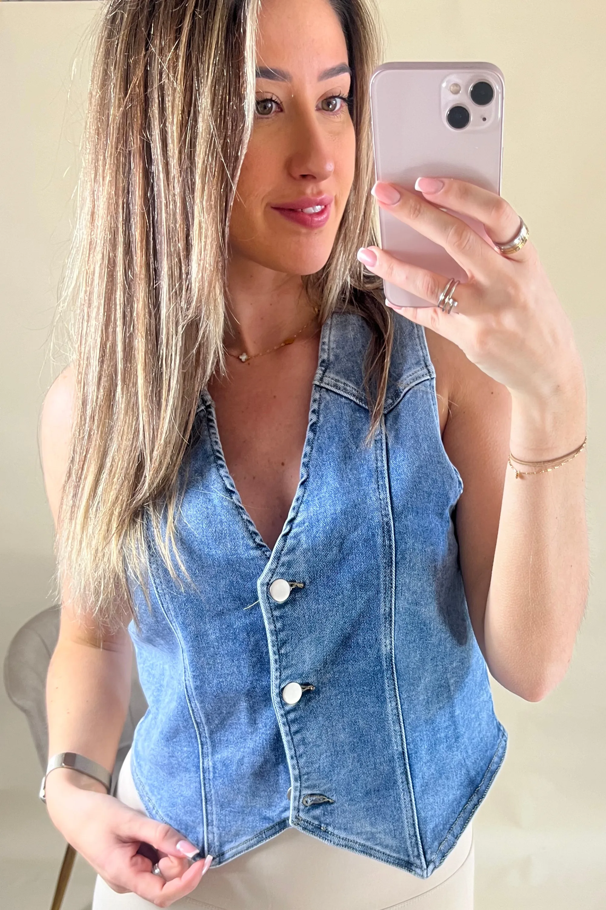 Denim blue waistcoat top