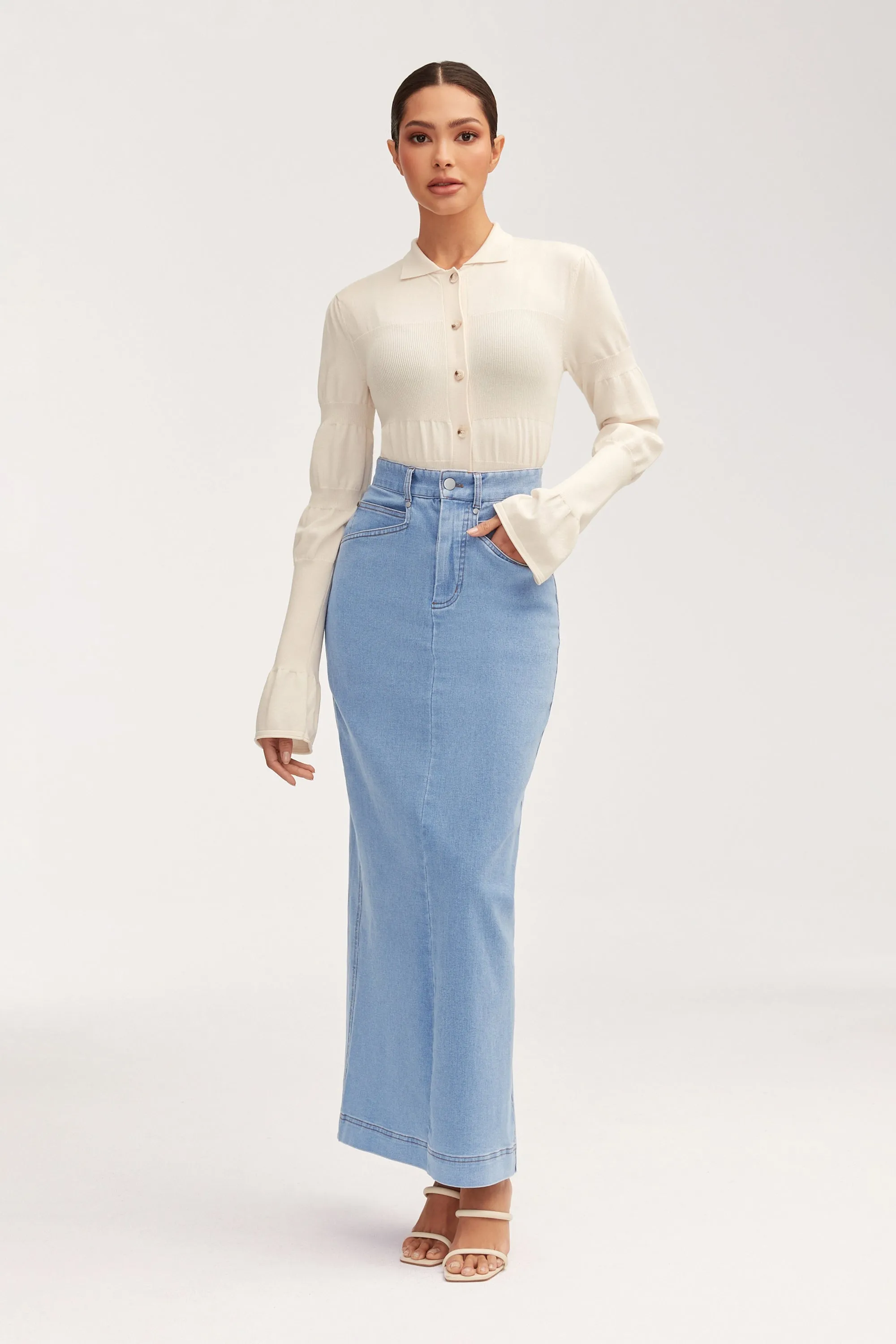 Denim Maxi Skirt - Light Wash