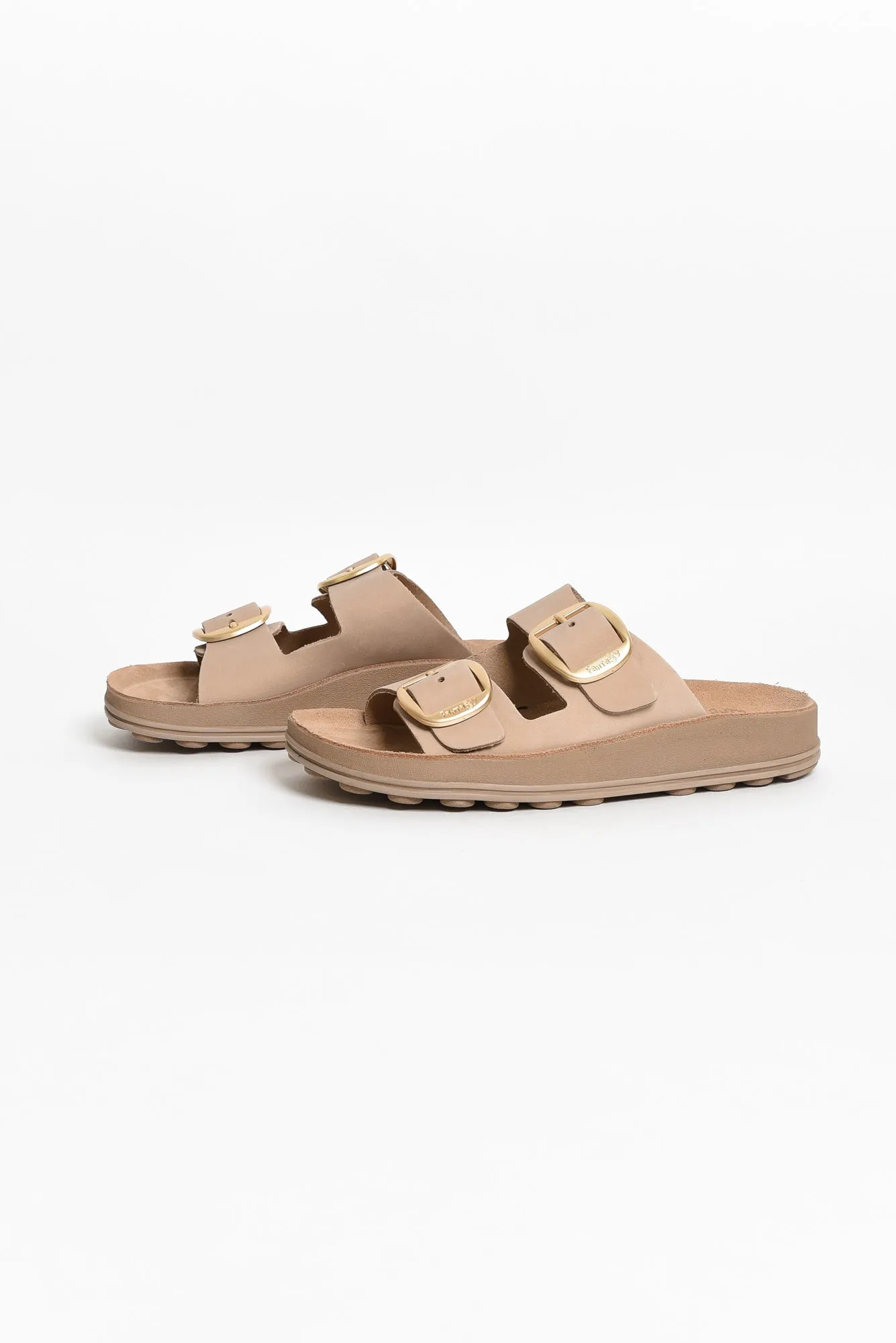 Desponia Beige Leather Buckle Slide