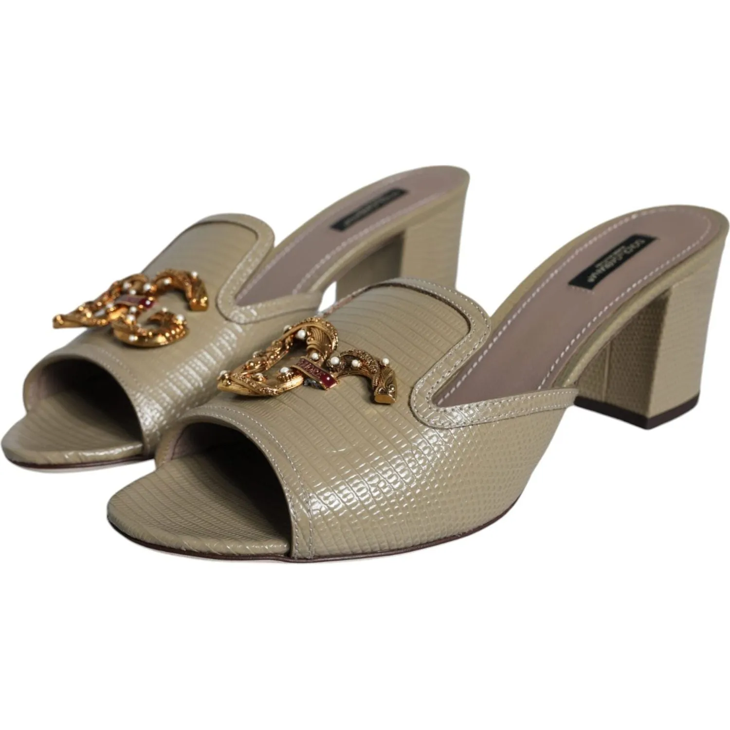 Dolce & Gabbana Beige DG Amore Slip On Heels Sandals Shoes