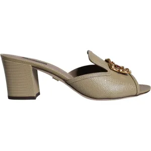 Dolce & Gabbana Beige DG Amore Slip On Heels Sandals Shoes