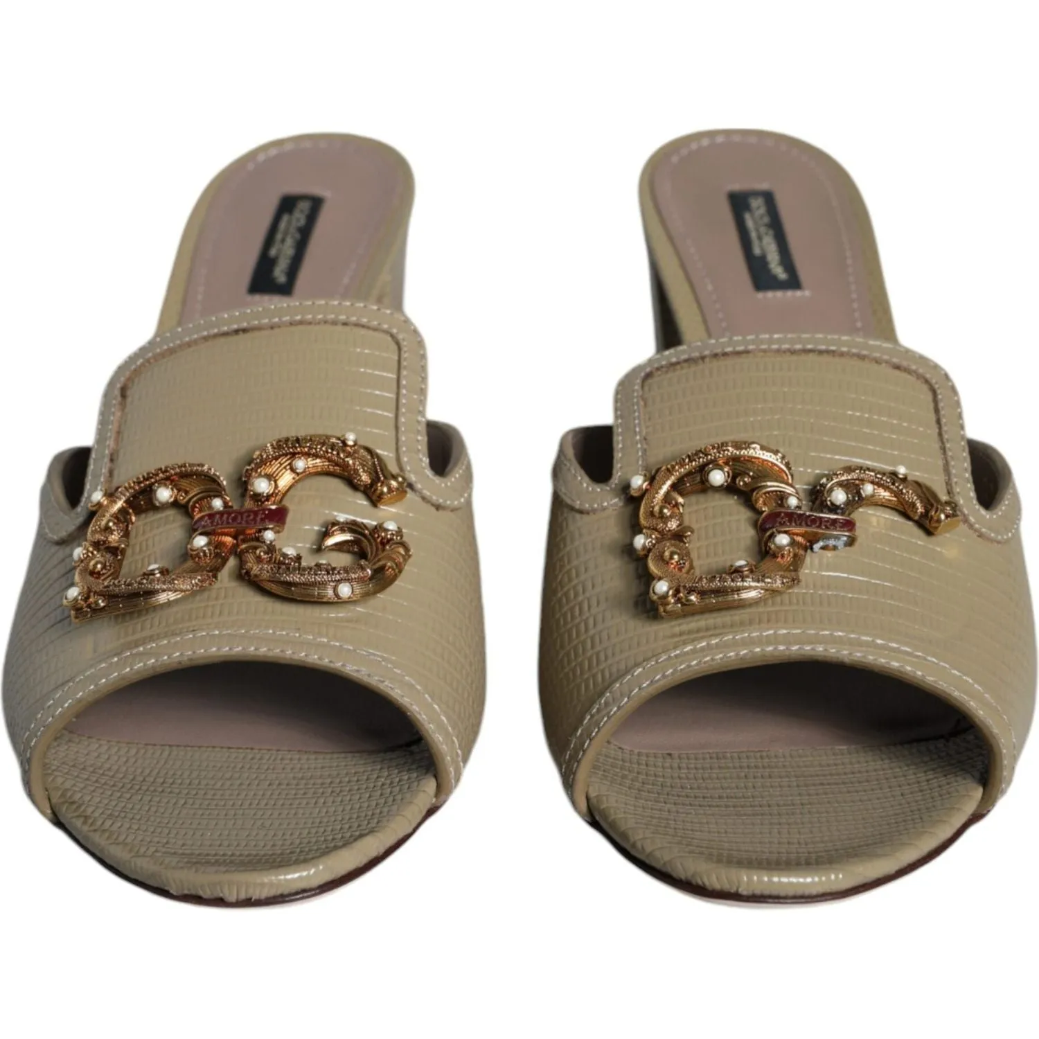 Dolce & Gabbana Beige DG Amore Slip On Heels Sandals Shoes