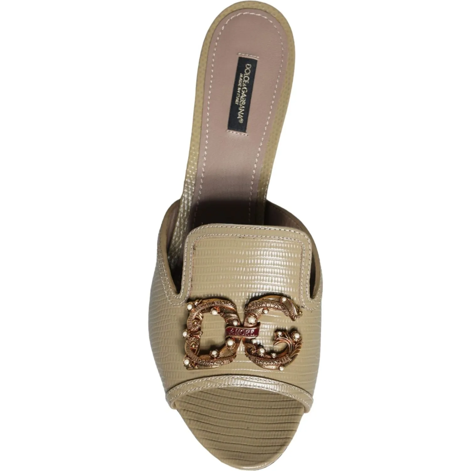 Dolce & Gabbana Beige DG Amore Slip On Heels Sandals Shoes