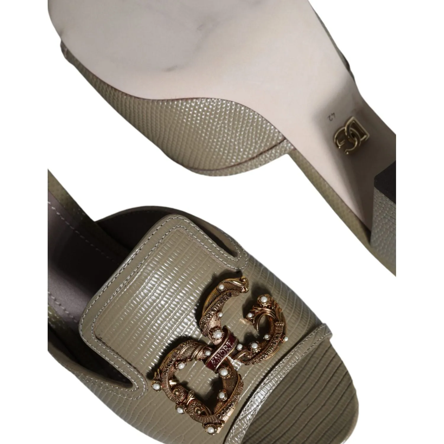 Dolce & Gabbana Beige DG Amore Slip On Heels Sandals Shoes