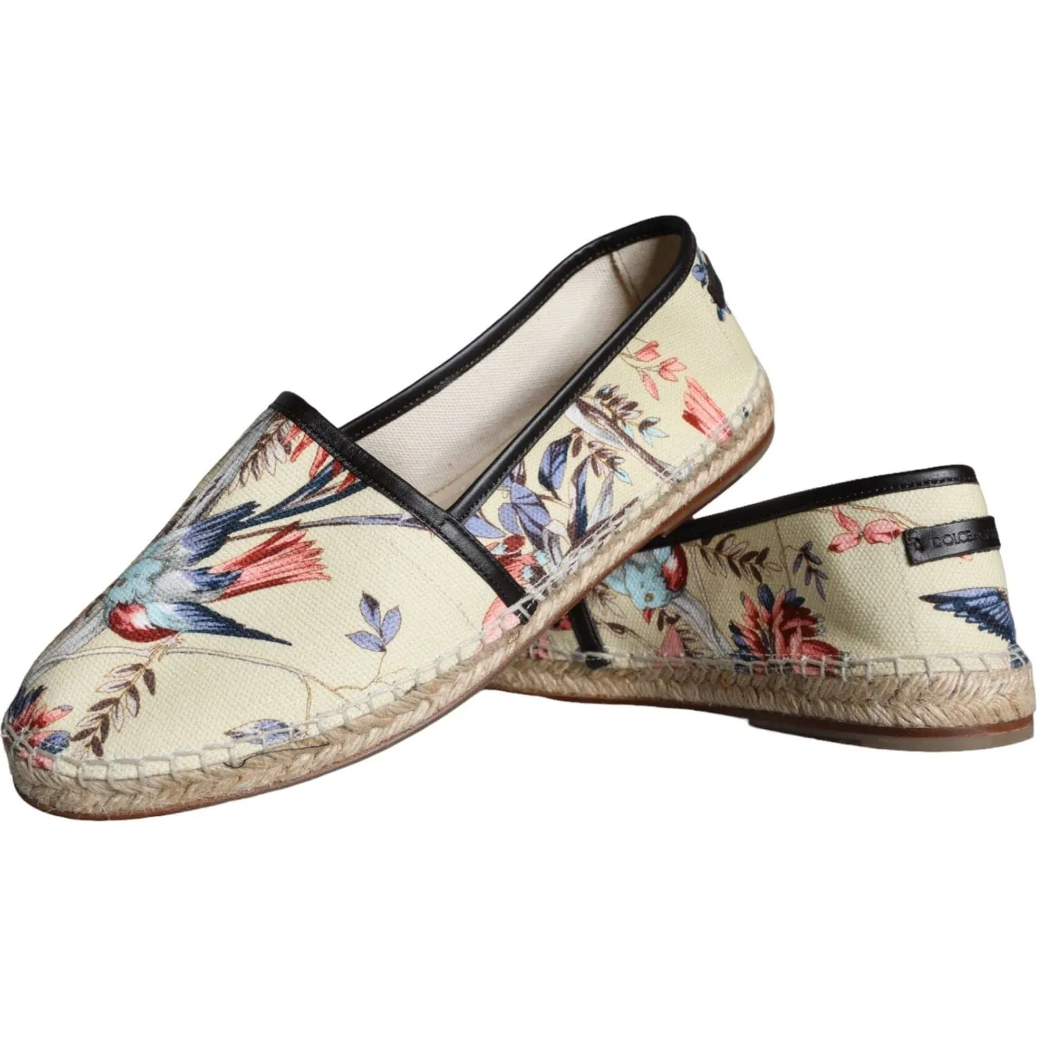 Dolce & Gabbana Beige Floral Canvas Espadrilles Slip On Shoes