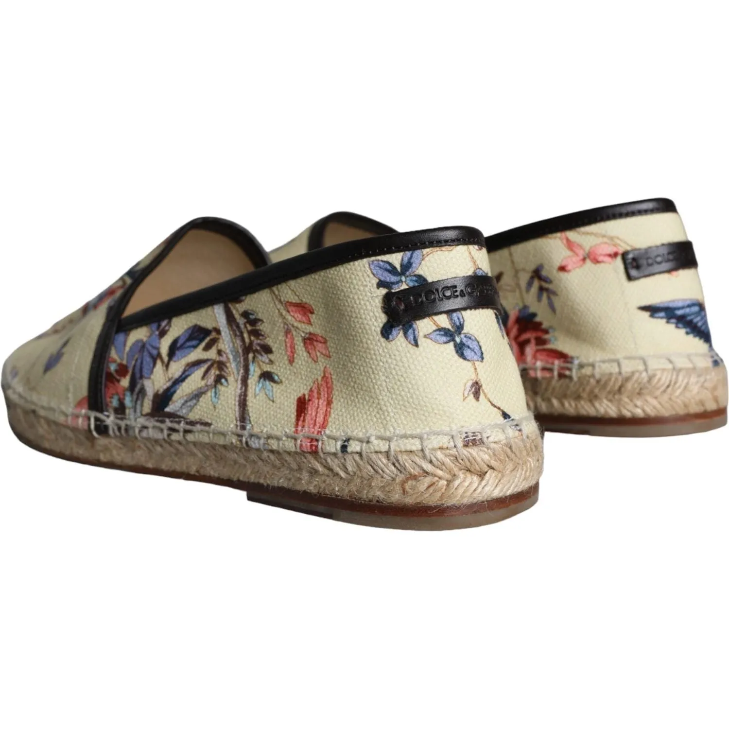 Dolce & Gabbana Beige Floral Canvas Espadrilles Slip On Shoes