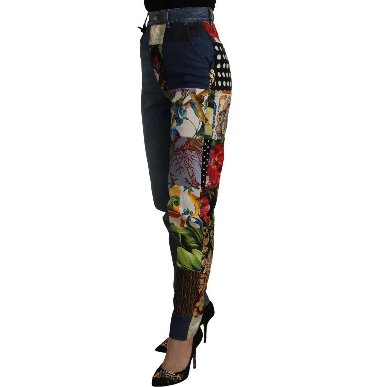 Dolce & Gabbana Patchwork Jacquard Denim Relaxed Jeans