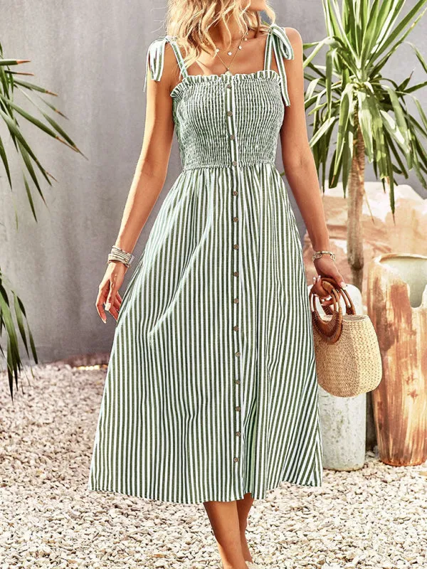 Dolores Seersucker Stripe Bohemian Smocked Dress