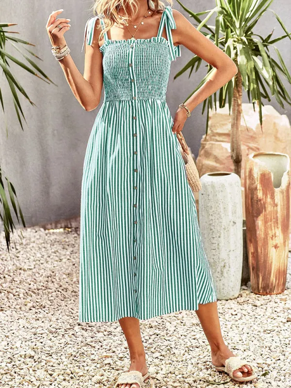 Dolores Seersucker Stripe Bohemian Smocked Dress