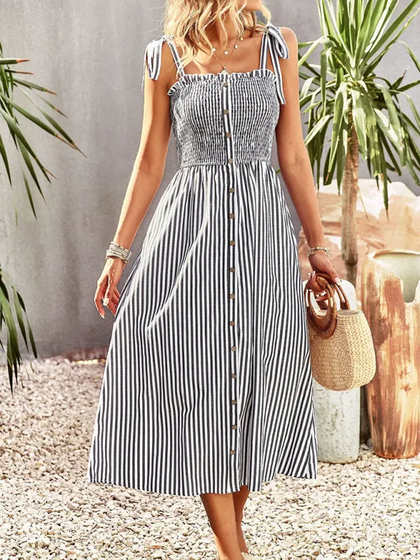 Dolores Seersucker Stripe Bohemian Smocked Dress