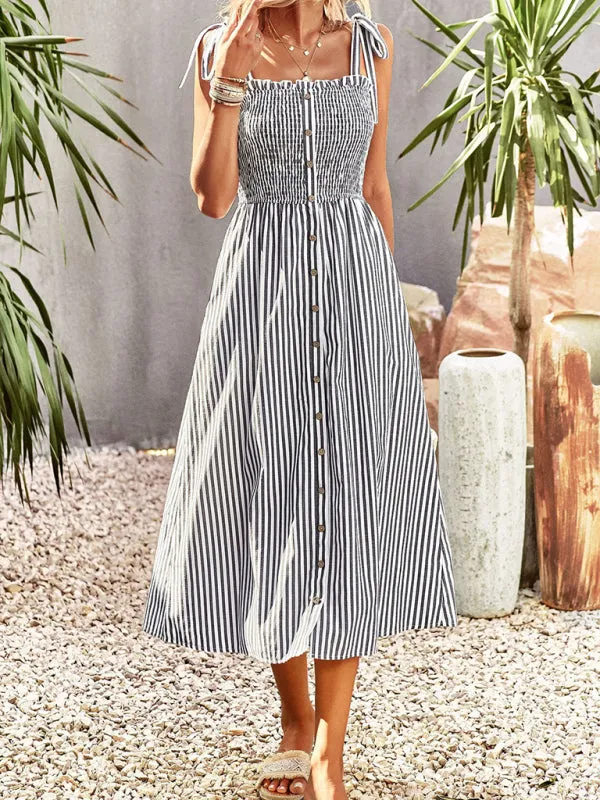 Dolores Seersucker Stripe Bohemian Smocked Dress