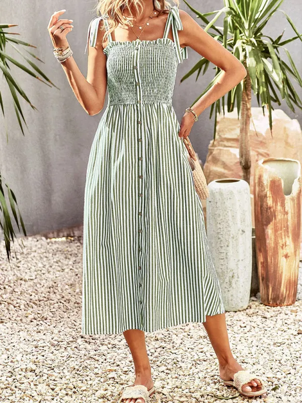 Dolores Seersucker Stripe Bohemian Smocked Dress