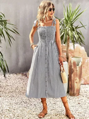 Dolores Seersucker Stripe Bohemian Smocked Dress