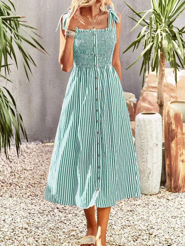 Dolores Seersucker Stripe Bohemian Smocked Dress