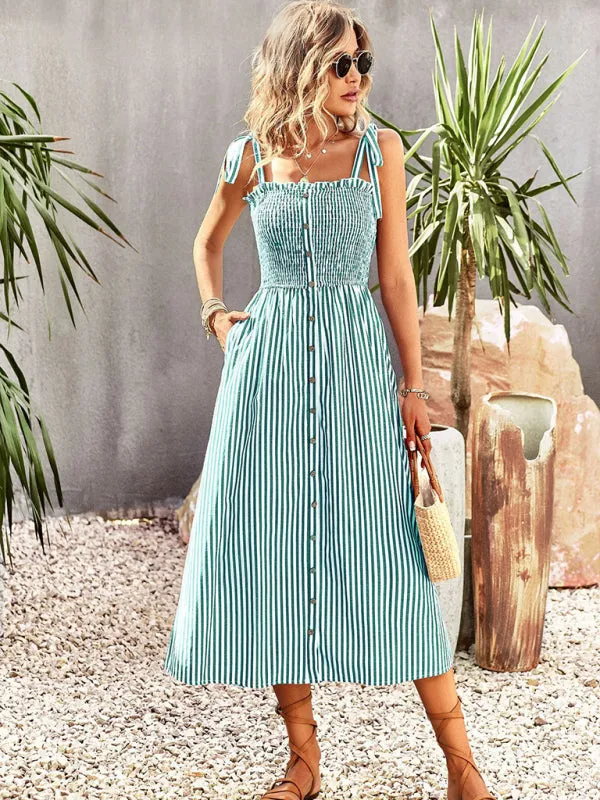 Dolores Seersucker Stripe Bohemian Smocked Dress