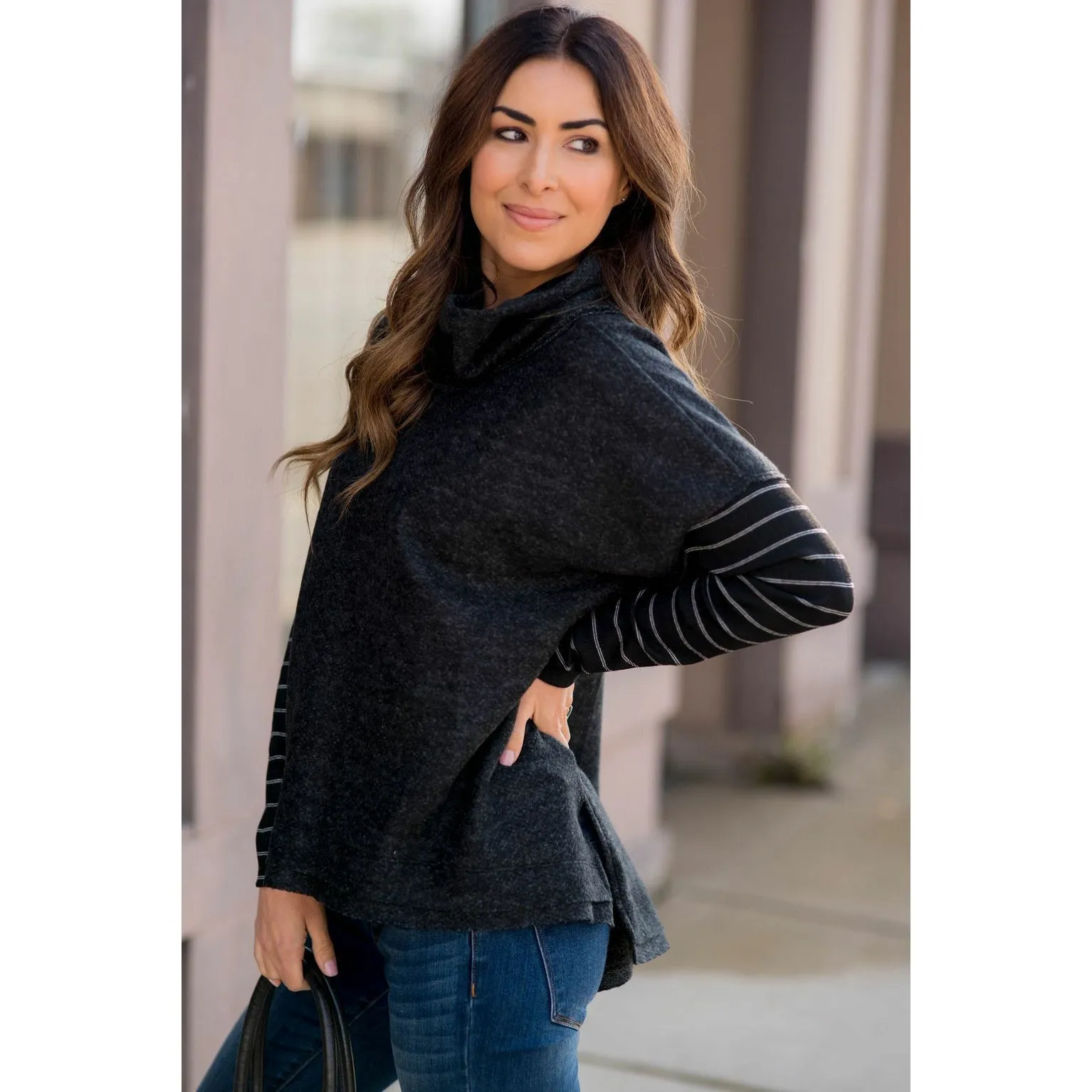 Double Lined Faux Poncho Style Sweater