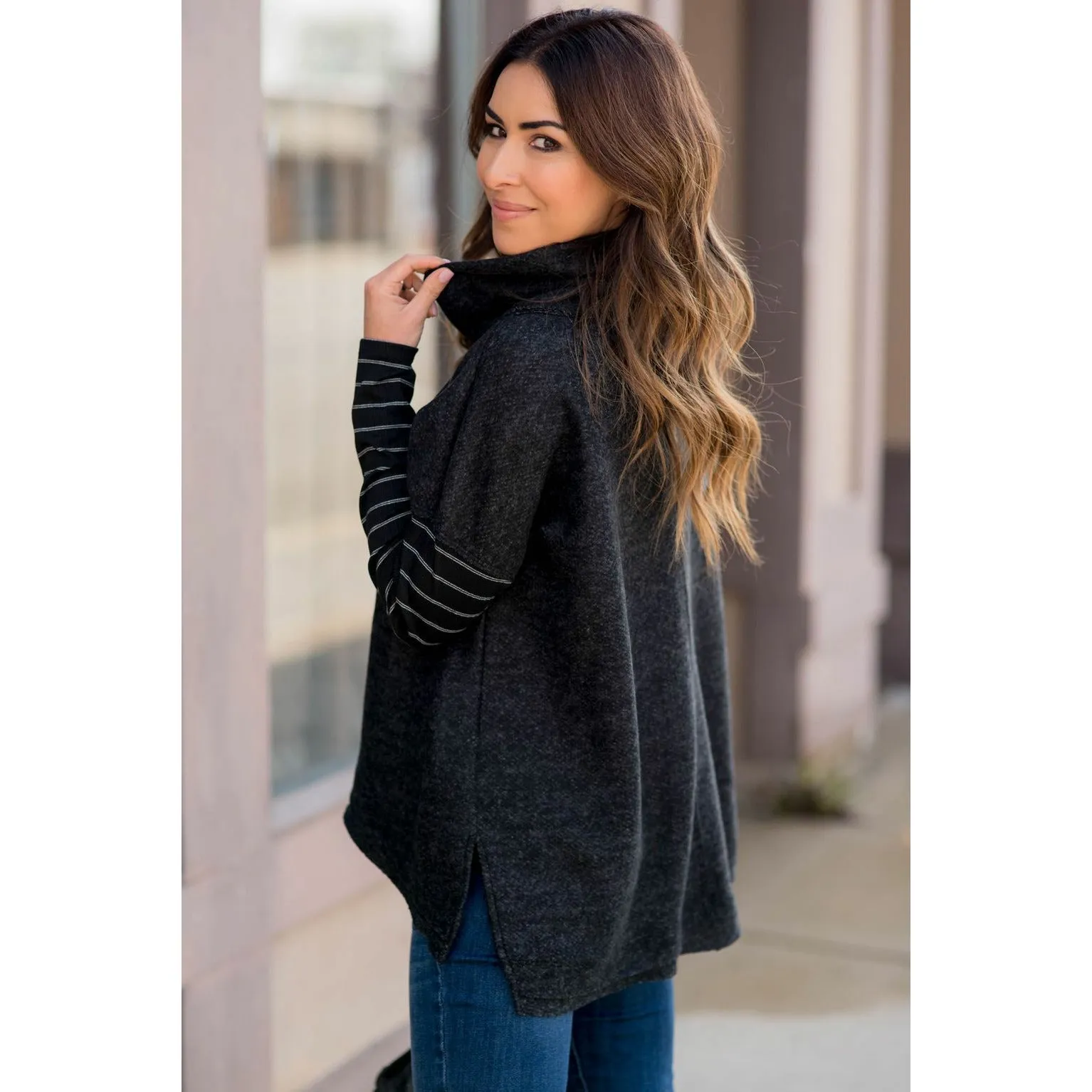 Double Lined Faux Poncho Style Sweater