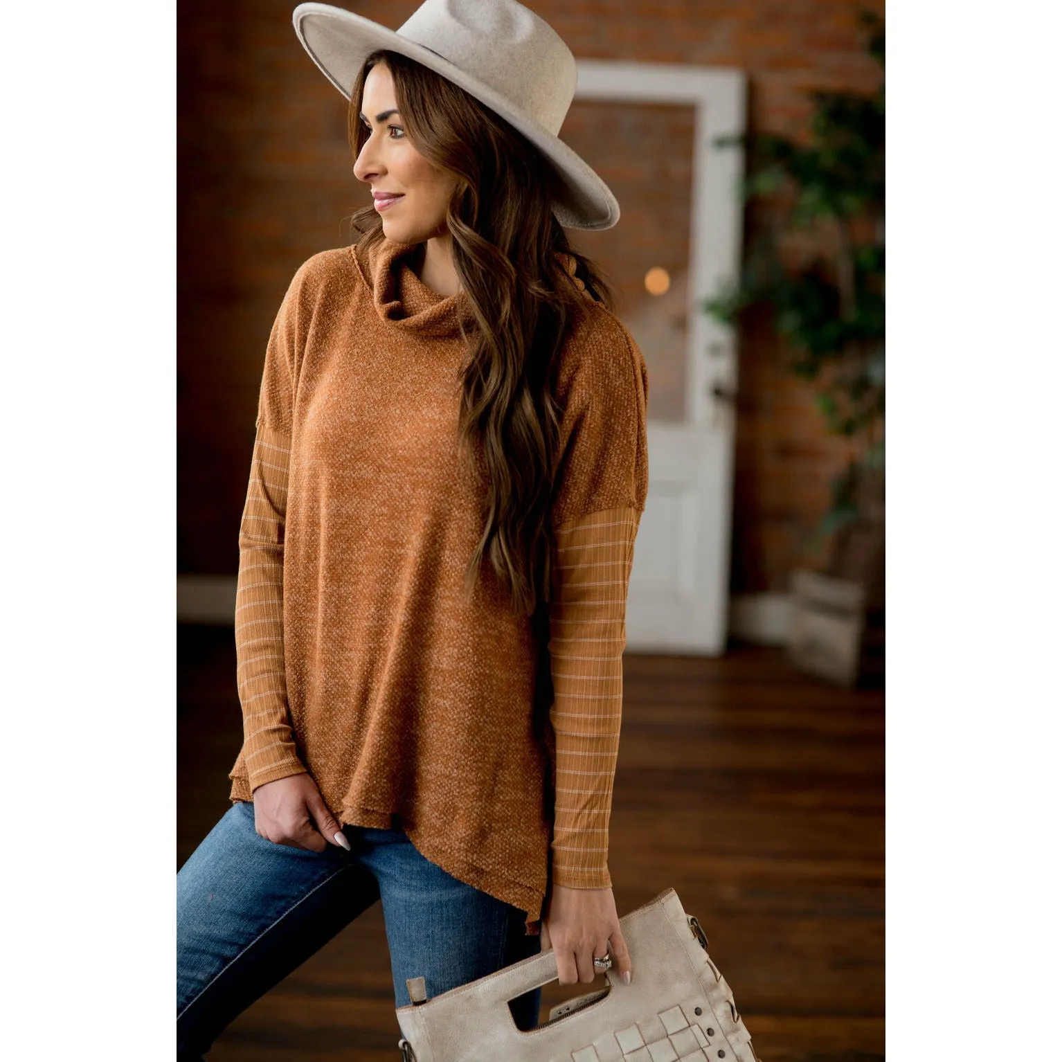 Double Lined Faux Poncho Style Sweater