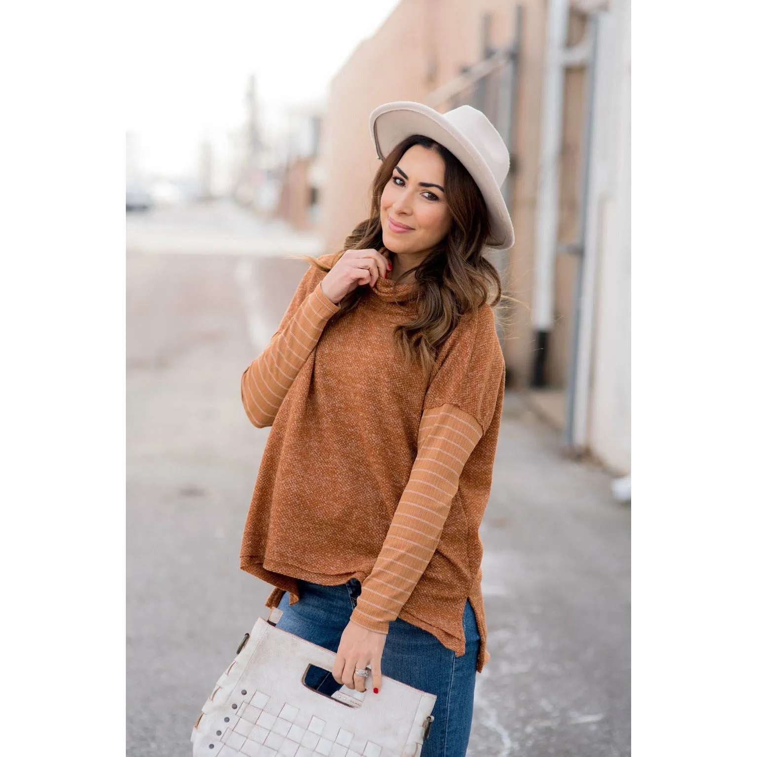 Double Lined Faux Poncho Style Sweater