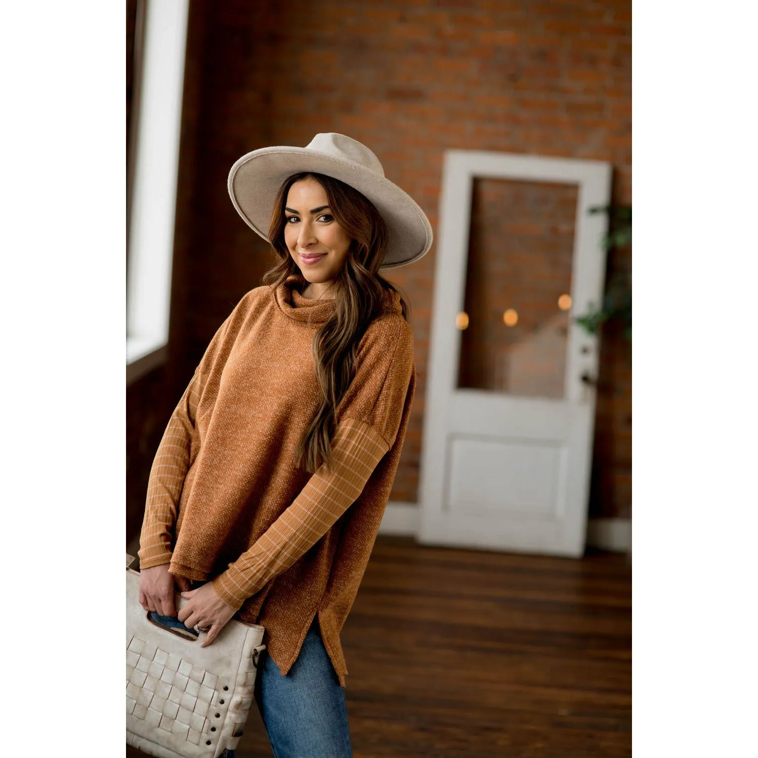 Double Lined Faux Poncho Style Sweater