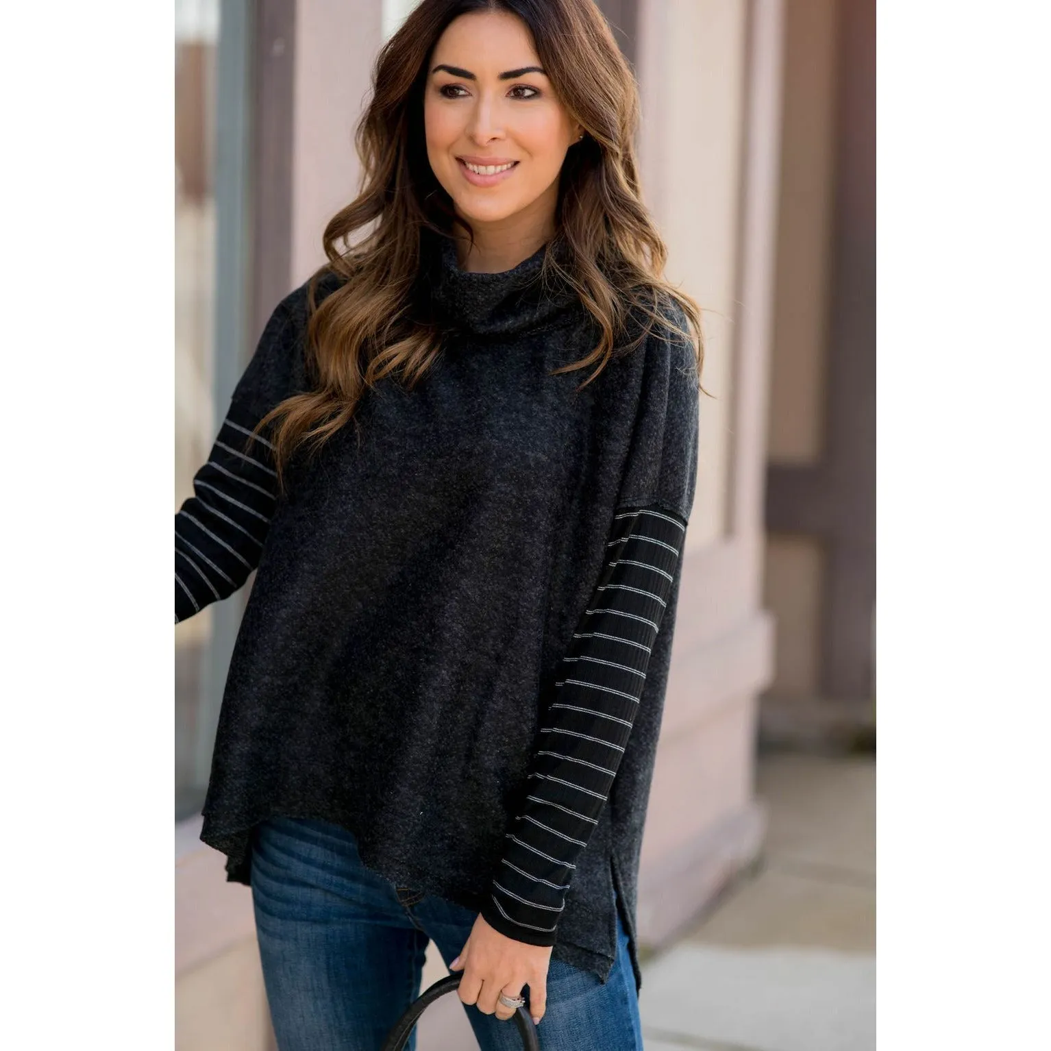 Double Lined Faux Poncho Style Sweater