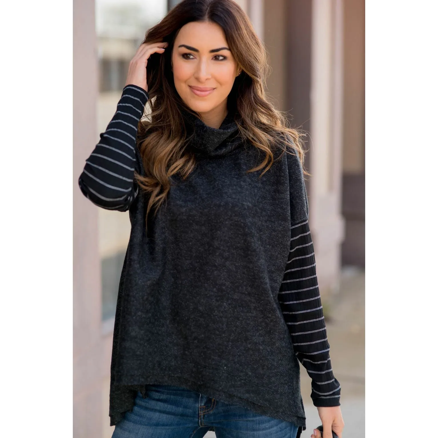 Double Lined Faux Poncho Style Sweater