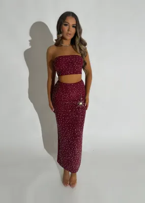 Drive Them Wild Embellished Two Piece - Burgundy