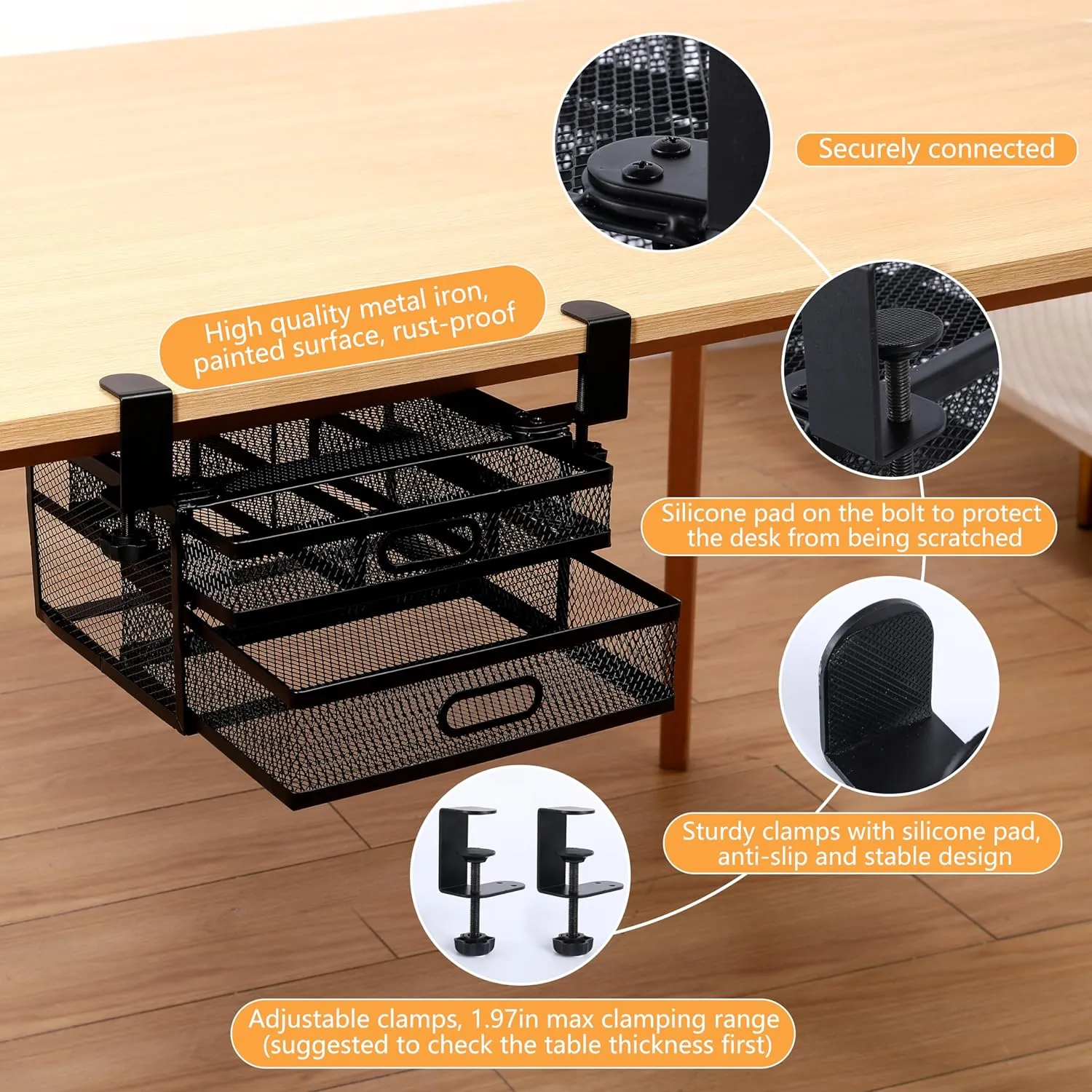 Dual Sliding Drawer Under Desk Drawer Organizer