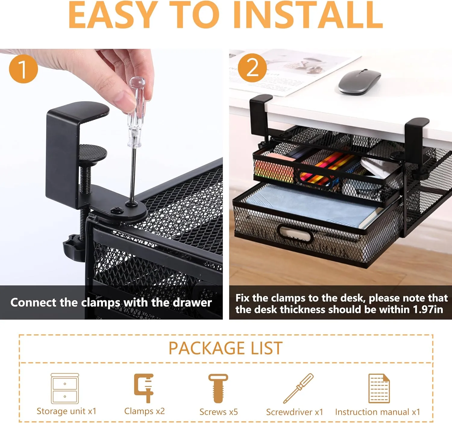 Dual Sliding Drawer Under Desk Drawer Organizer