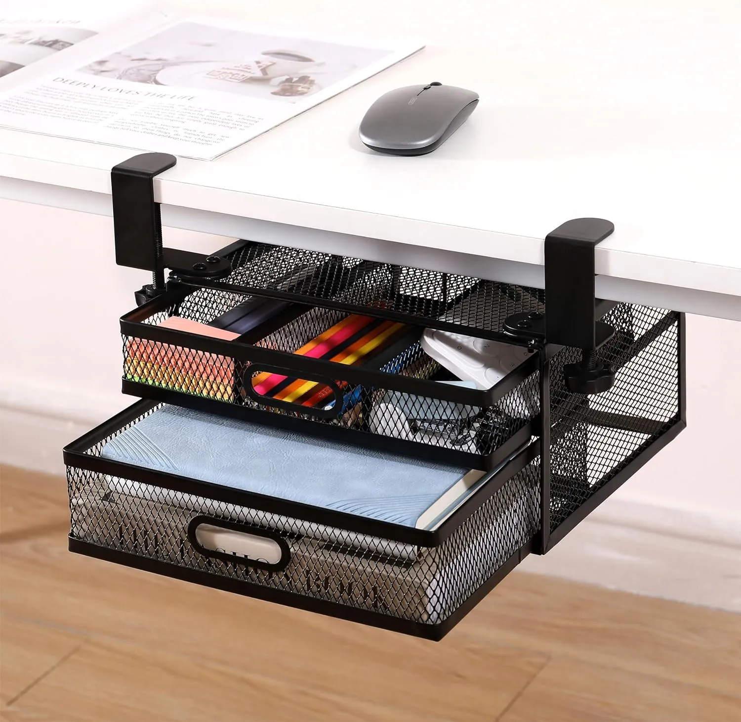 Dual Sliding Drawer Under Desk Drawer Organizer