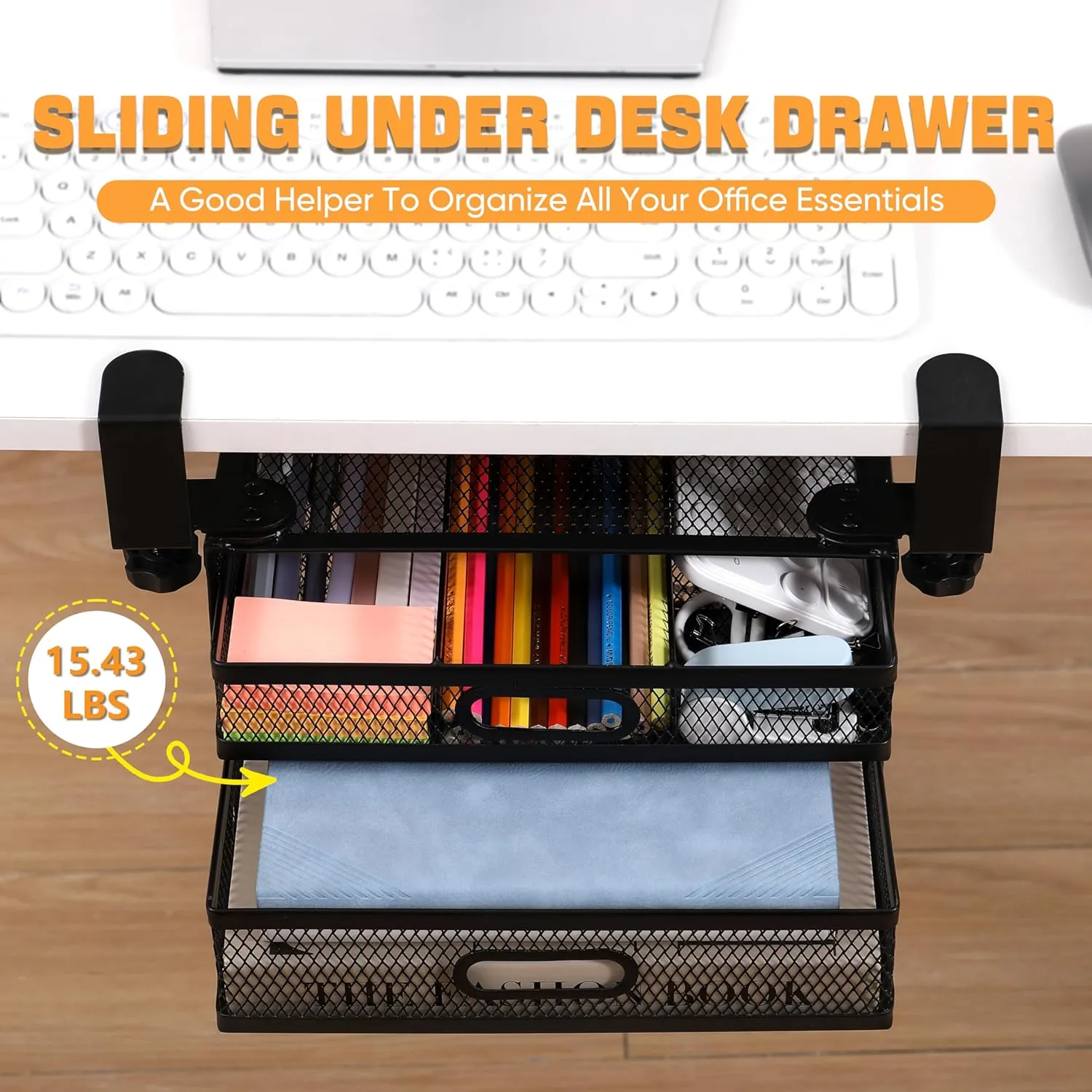 Dual Sliding Drawer Under Desk Drawer Organizer