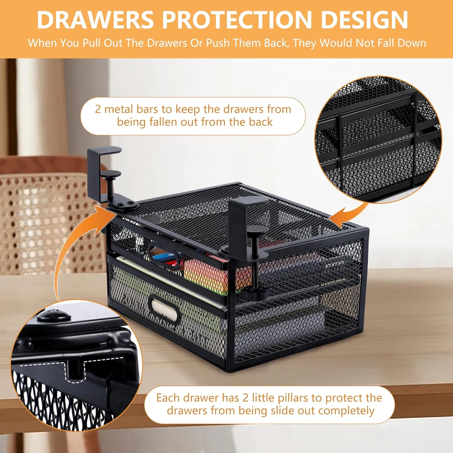 Dual Sliding Drawer Under Desk Drawer Organizer