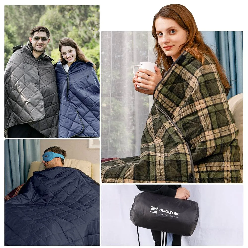 DUKUSEEK Fleece Blanket Hoodie Thick Fleece Waterproof Outdoor Blanket Portable & Wearable