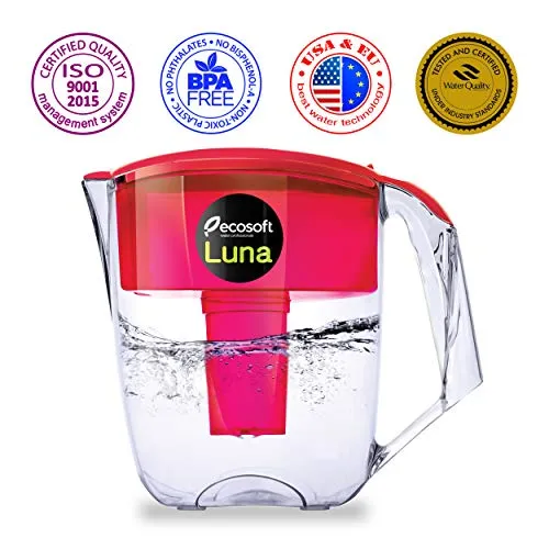 ECOSOFT LUNA PITCHER WITH 4-PACK REPLACEMENT FILTER SET