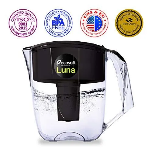 ECOSOFT LUNA PITCHER WITH 4-PACK REPLACEMENT FILTER SET