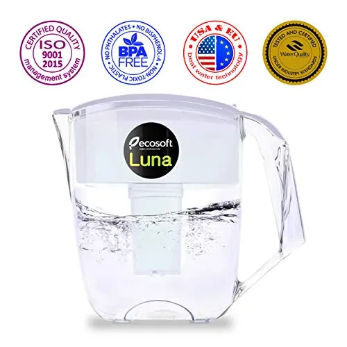 ECOSOFT LUNA PITCHER WITH 4-PACK REPLACEMENT FILTER SET