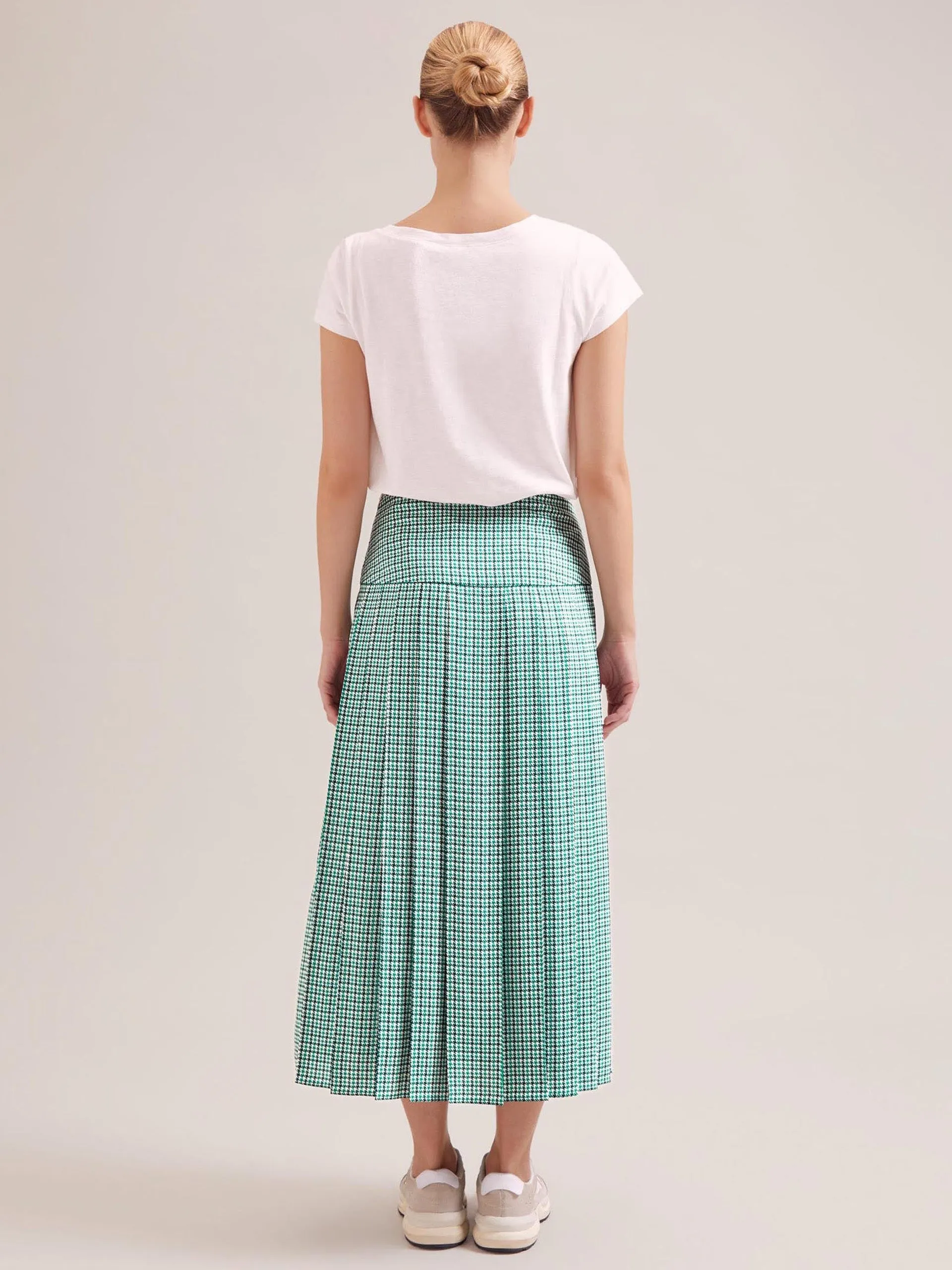 Ecru green houndstooth print Sienna maxi skirt