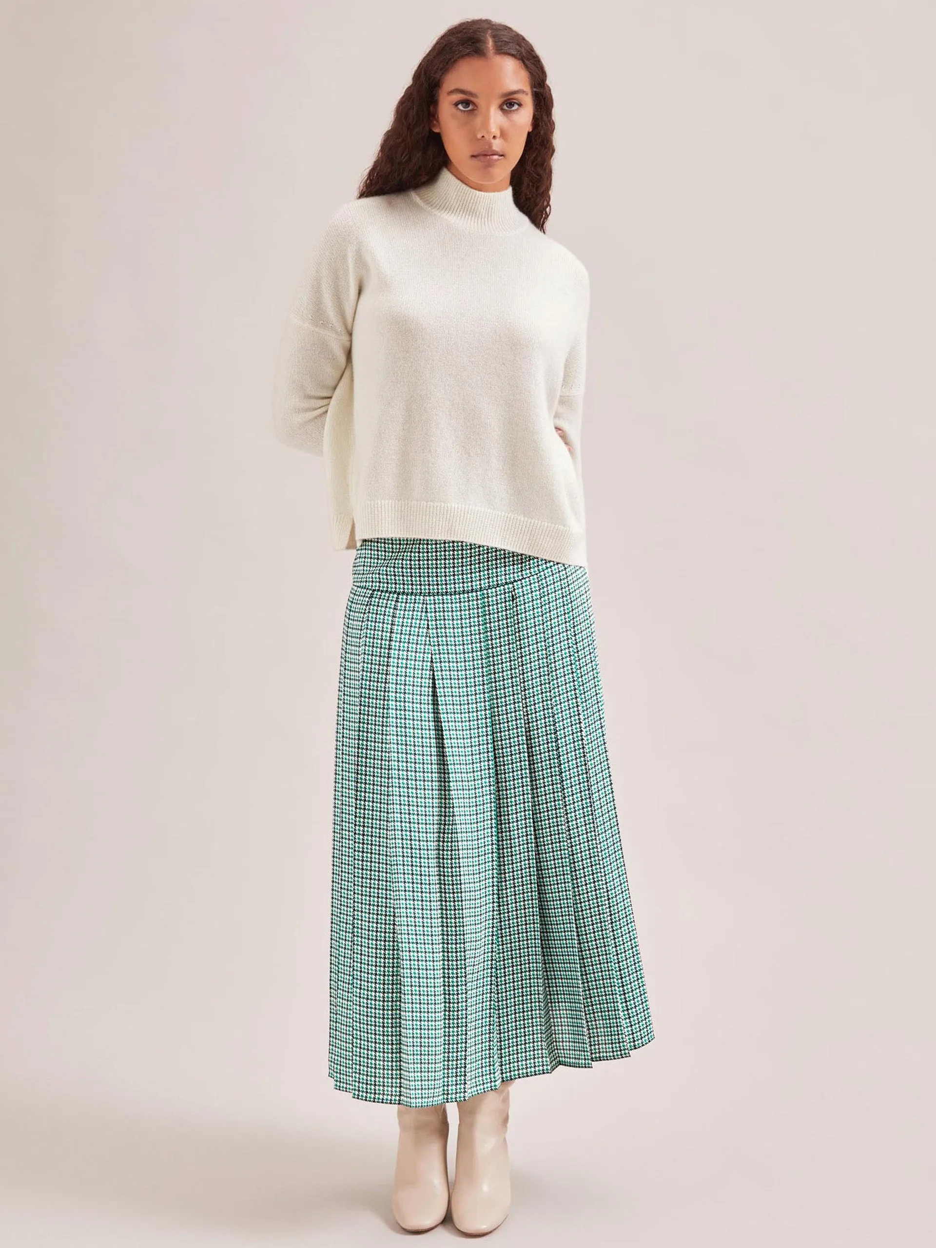 Ecru green houndstooth print Sienna maxi skirt