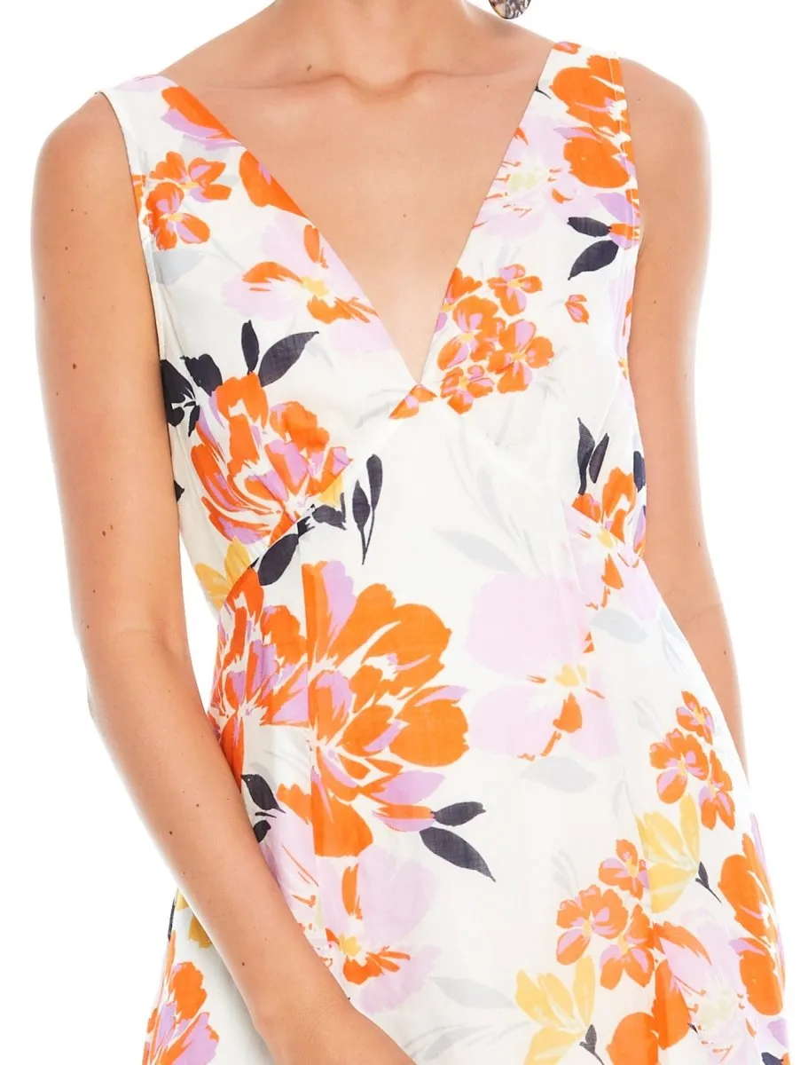 EFFERVESCENT FLORAL DRAPE MIDI DRESS