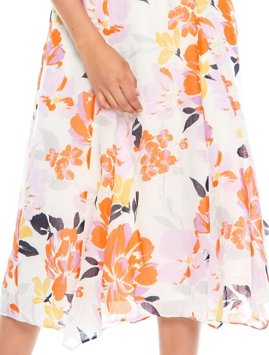 EFFERVESCENT FLORAL DRAPE MIDI DRESS