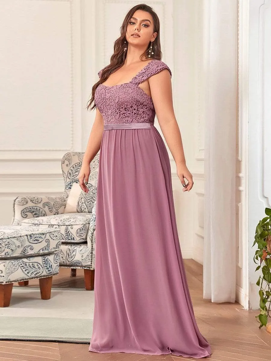 Elegant A Line Long Chiffon Bridesmaid Dress With Lace Bodice