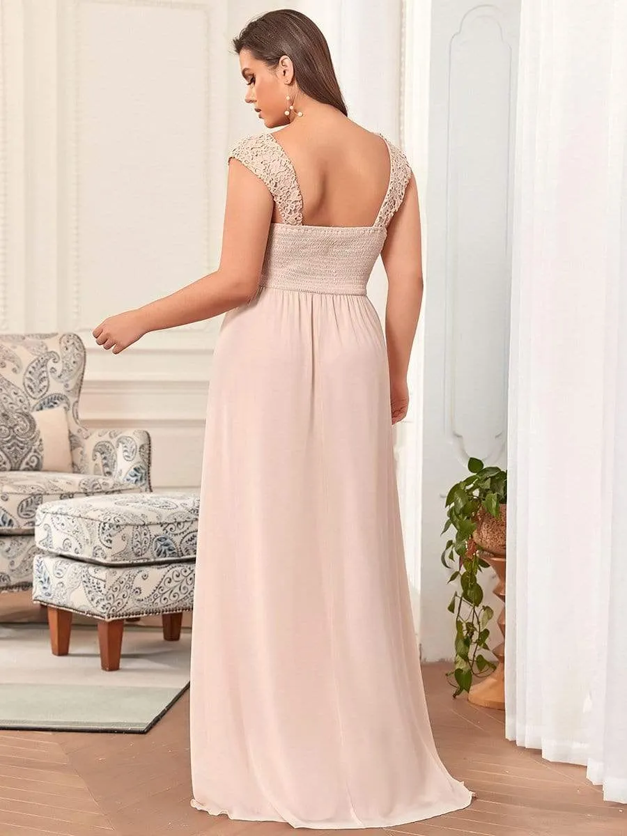 Elegant A Line Long Chiffon Bridesmaid Dress With Lace Bodice