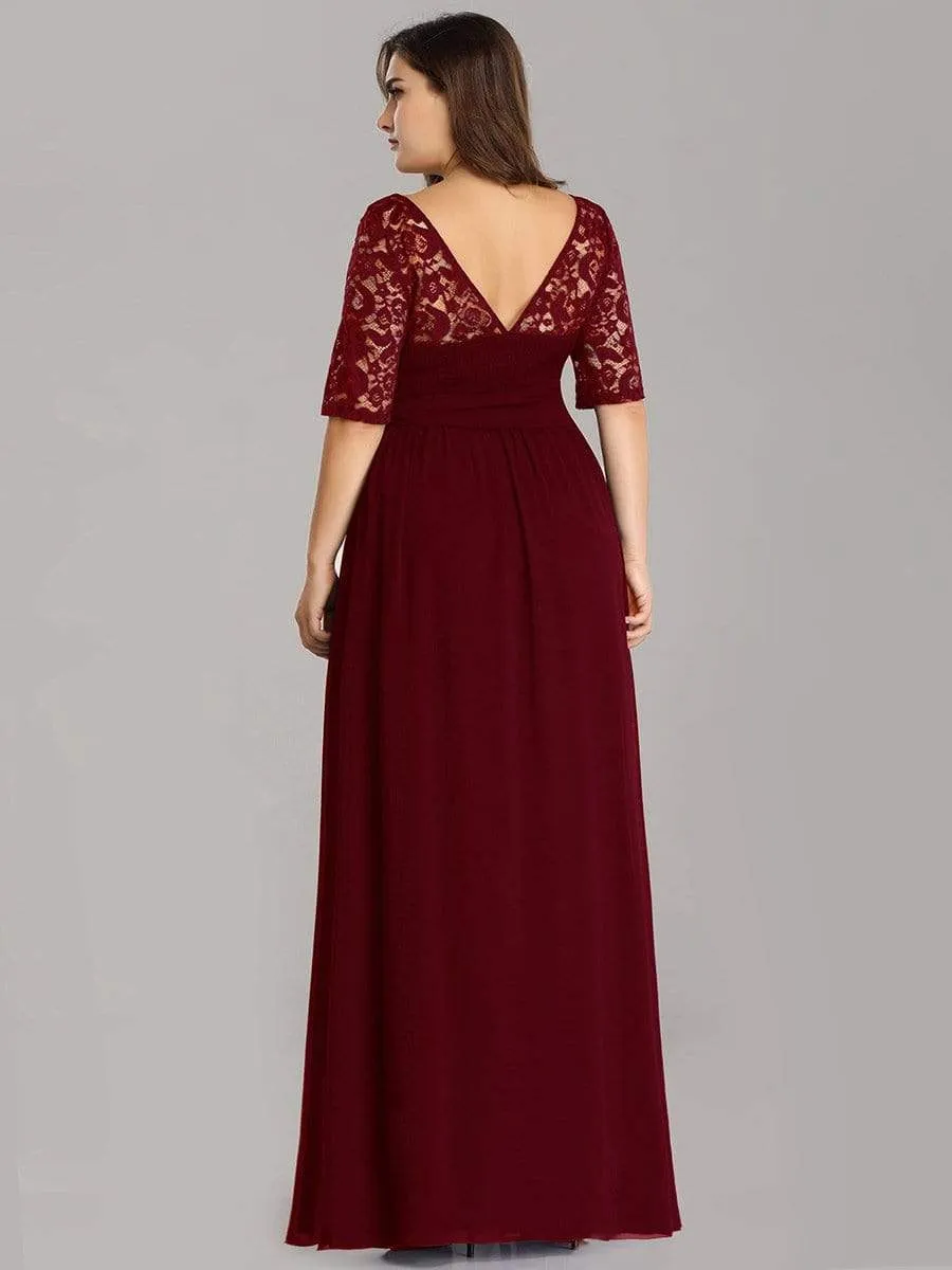 Elegant Lace Bodice Chiffon Maxi Evening Dress with Belt