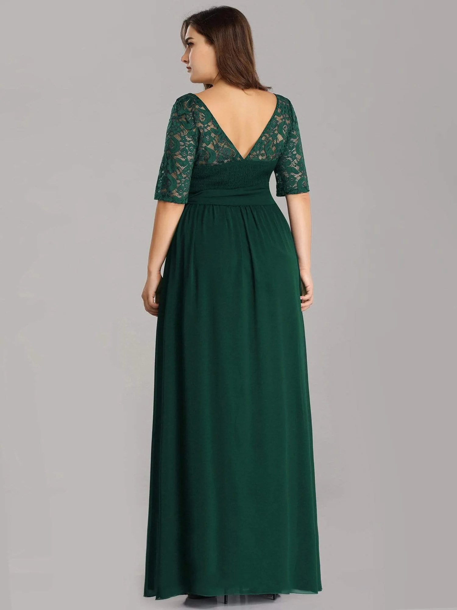 Elegant Lace Bodice Chiffon Maxi Evening Dress with Belt