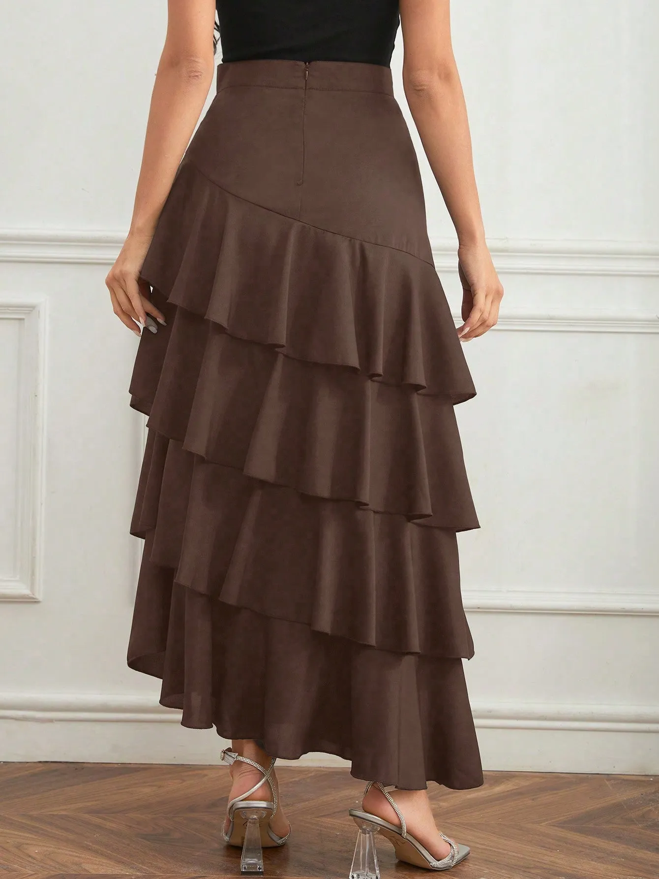 Elegant Layer Ruffle Hem Maxi Skirt