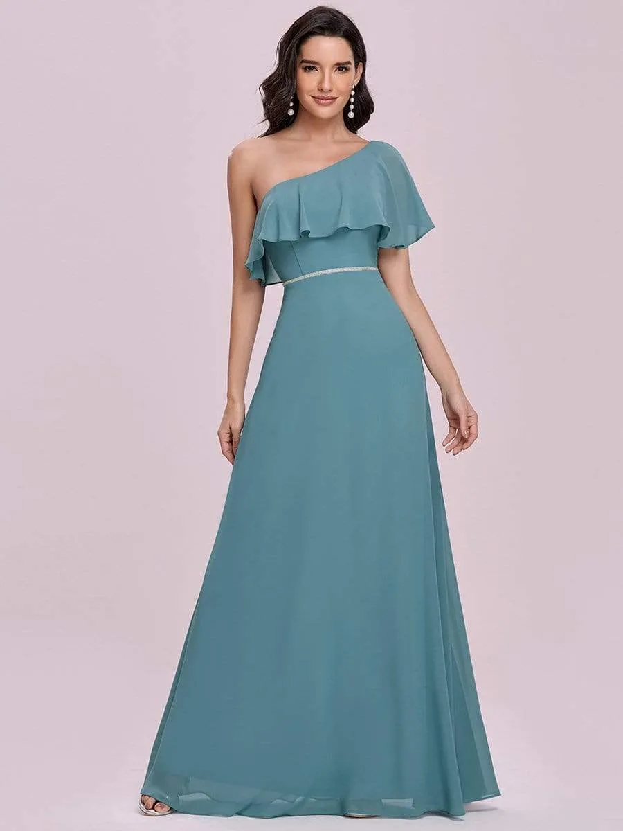 Elegant One Shoulder Beaded Long Chiffon Bridesmaid Dress