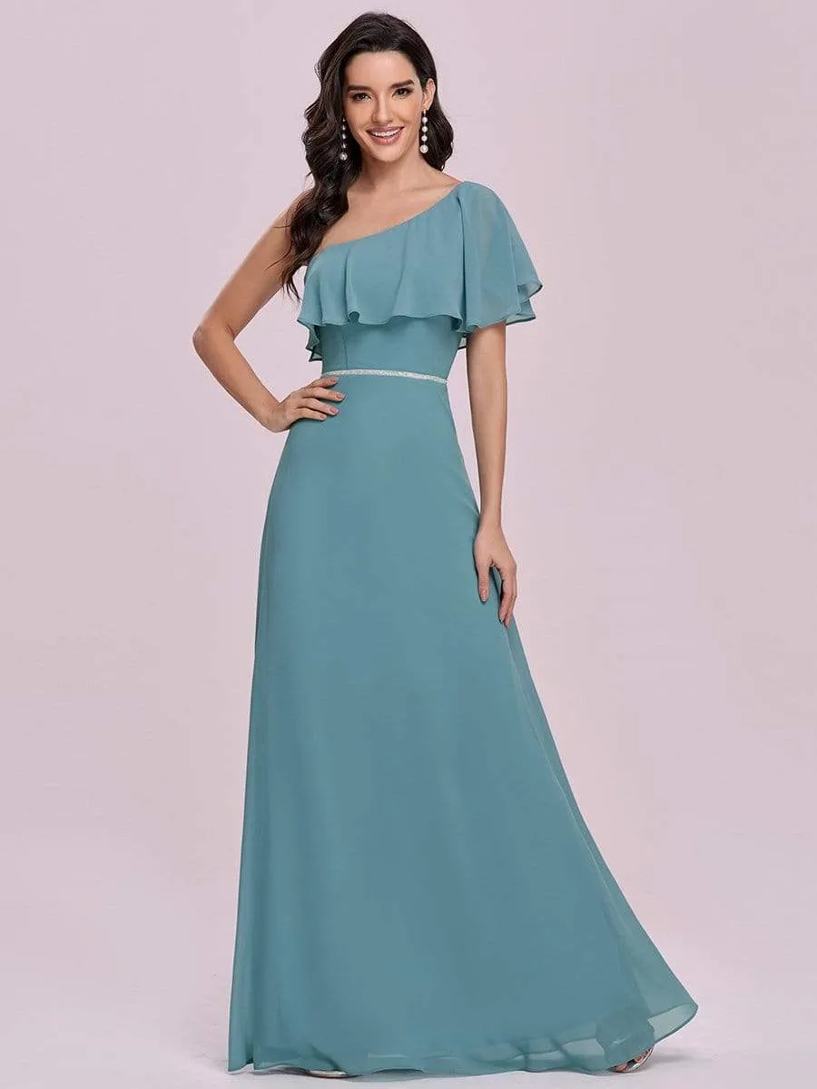 Elegant One Shoulder Beaded Long Chiffon Bridesmaid Dress